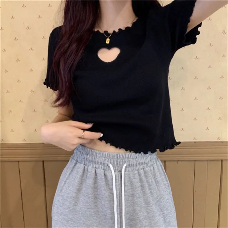 Hollow Out Love T-Shirt with Wooden Edge 6