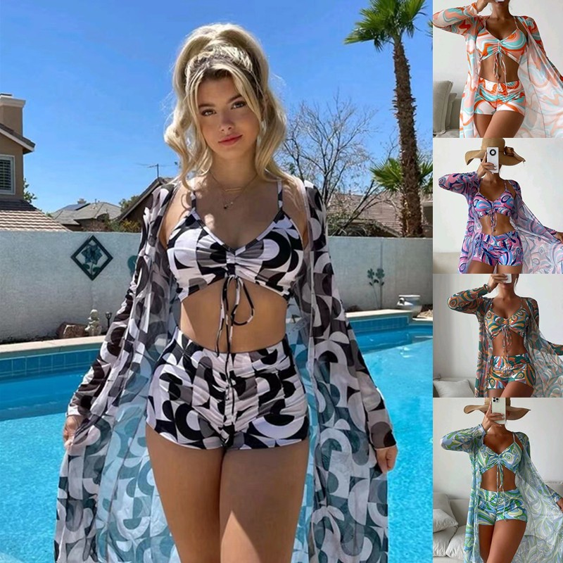 3-Piece Women's Bikini with Long-Sleeve Cardigan