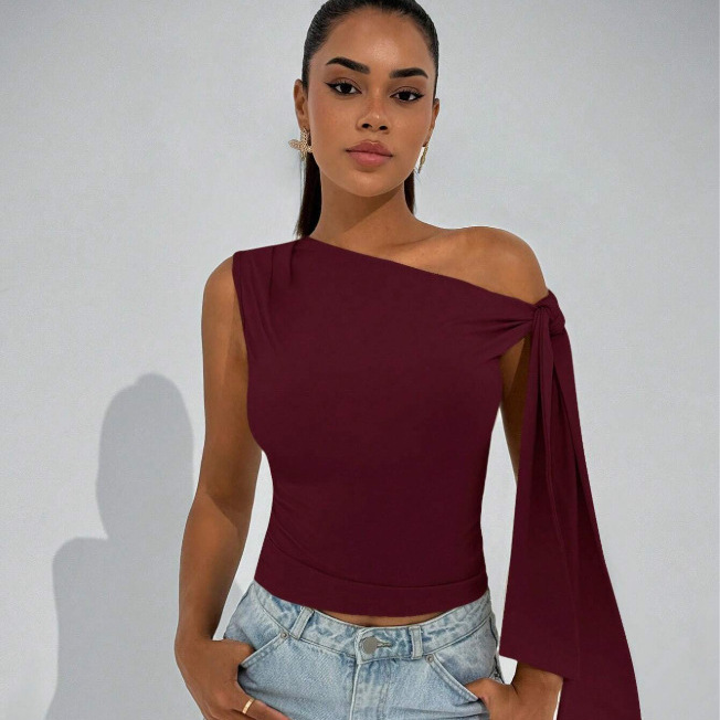 Slim-Fit Women's Sleeveless Top with Fluttering Ribbons 8