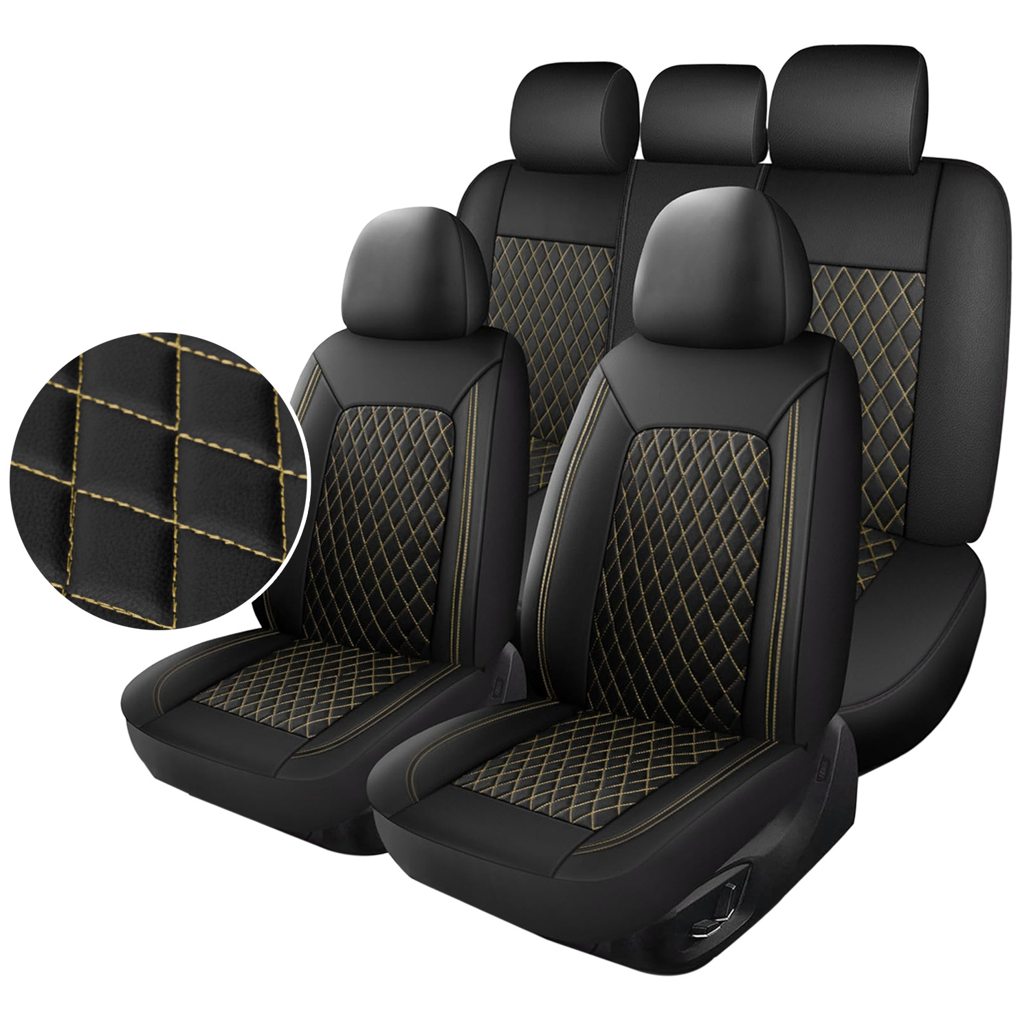 Single-line Diamond-pattern PU Leather Car Seat Cover 7