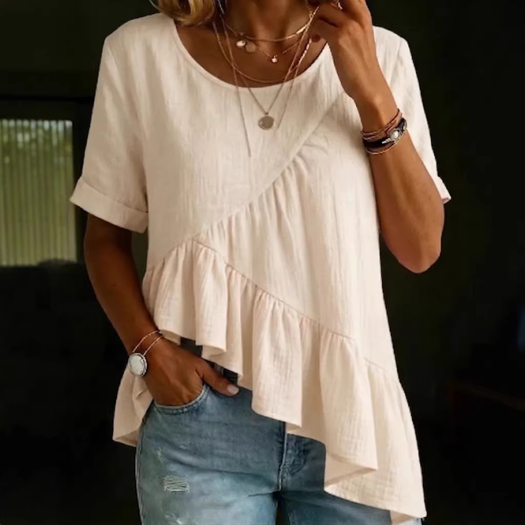Asymmetric Hem Cotton-Linen T-Shirt 2