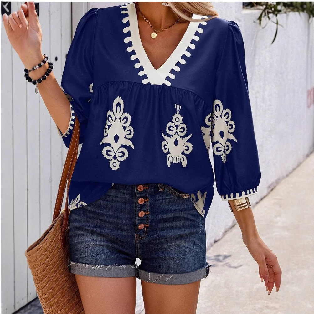 Short Sleeve V-Neck T-Shirt with Digital Print 4