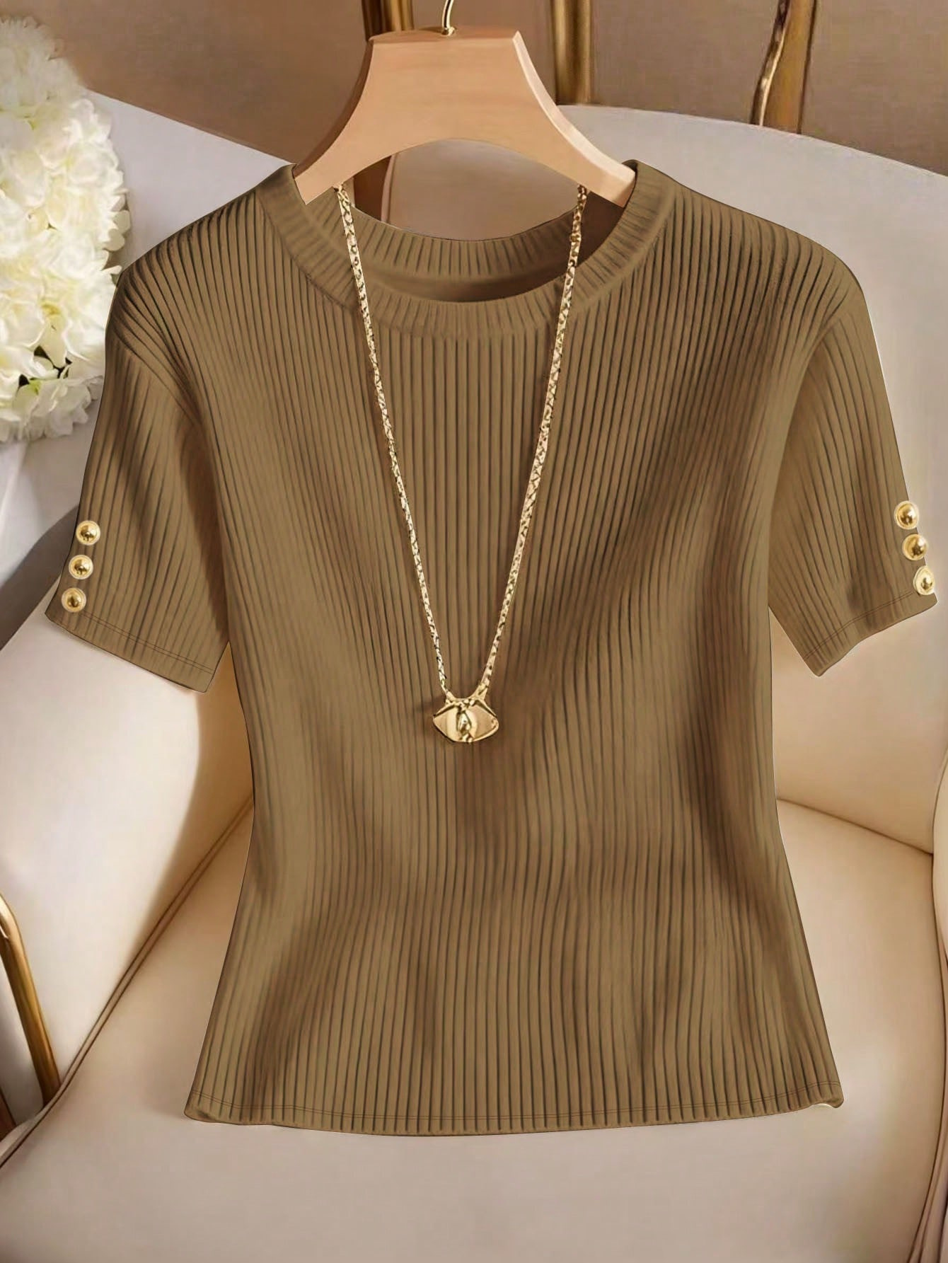 Women's Solid Color Knitted Round Neck Top 8