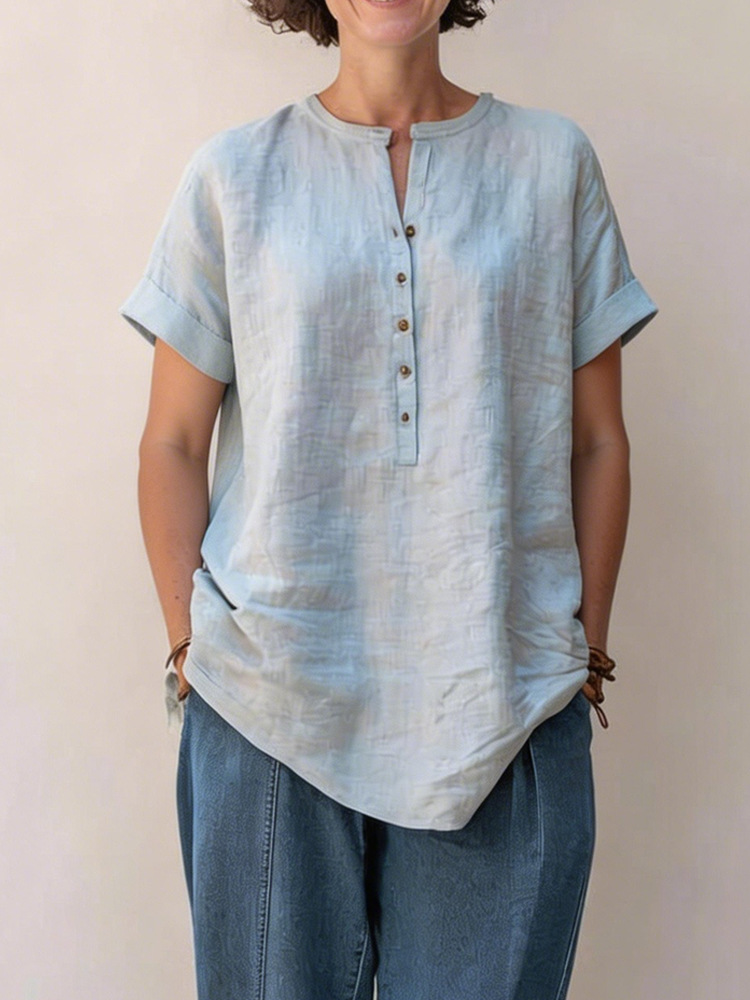 Women's Short-Sleeve Cotton-Linen Shirt 10