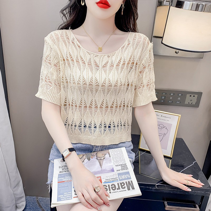 Hollow-out Ice Silk Short Sleeve Sweater 8