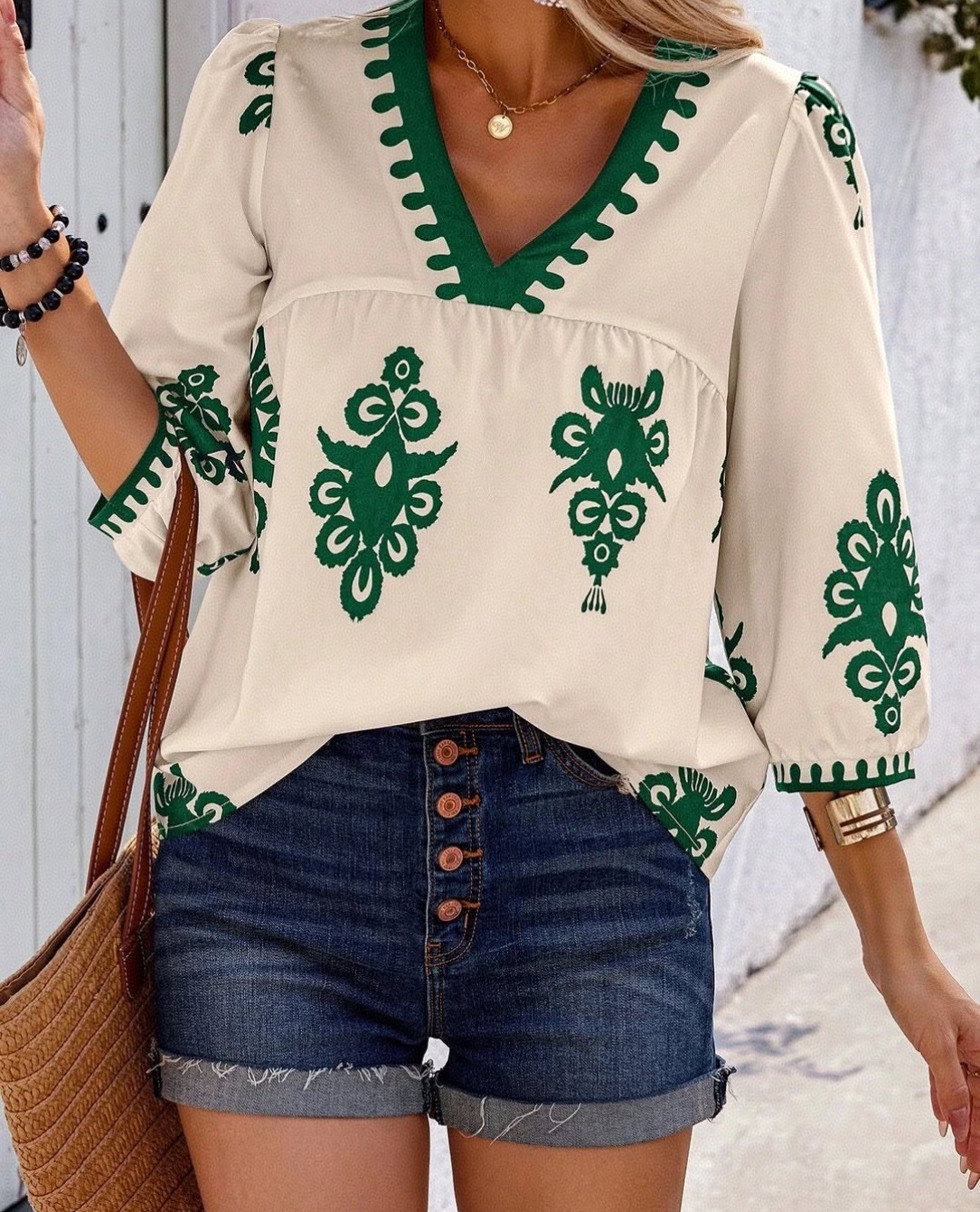 Short Sleeve V-Neck T-Shirt with Digital Print 9