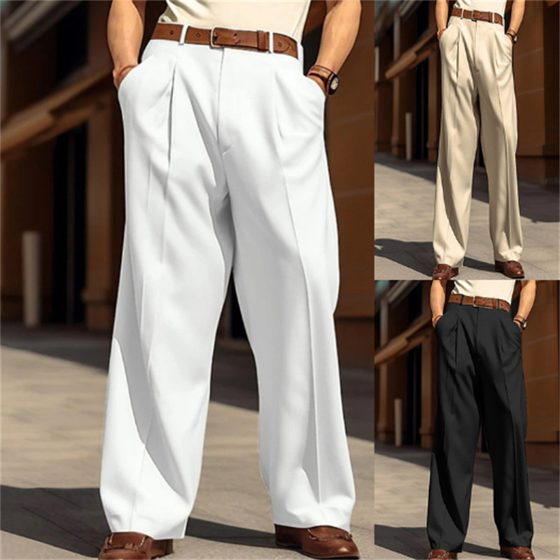 Men's Wide-Leg Straight Casual Pants with Front Pocket