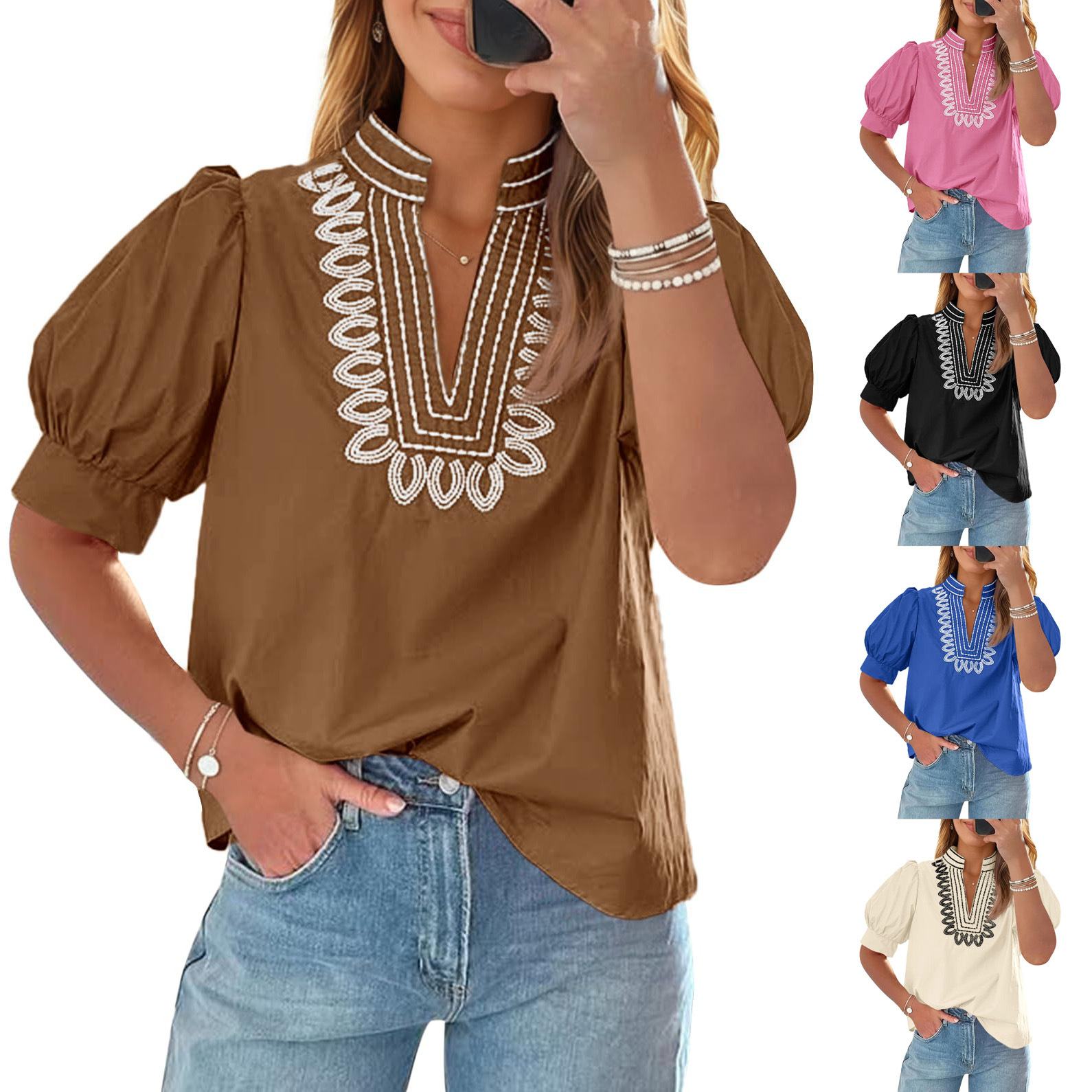 V-Neck Puff Sleeve Summer Top 2