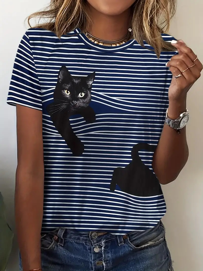 Tie-Dye Cat Print Garden Collar T-Shirt 8