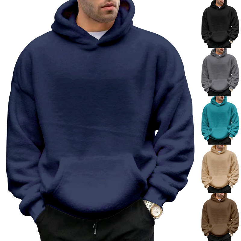 Men's Reversible Velvet Hooded Plush Sweatshirt with Pockets