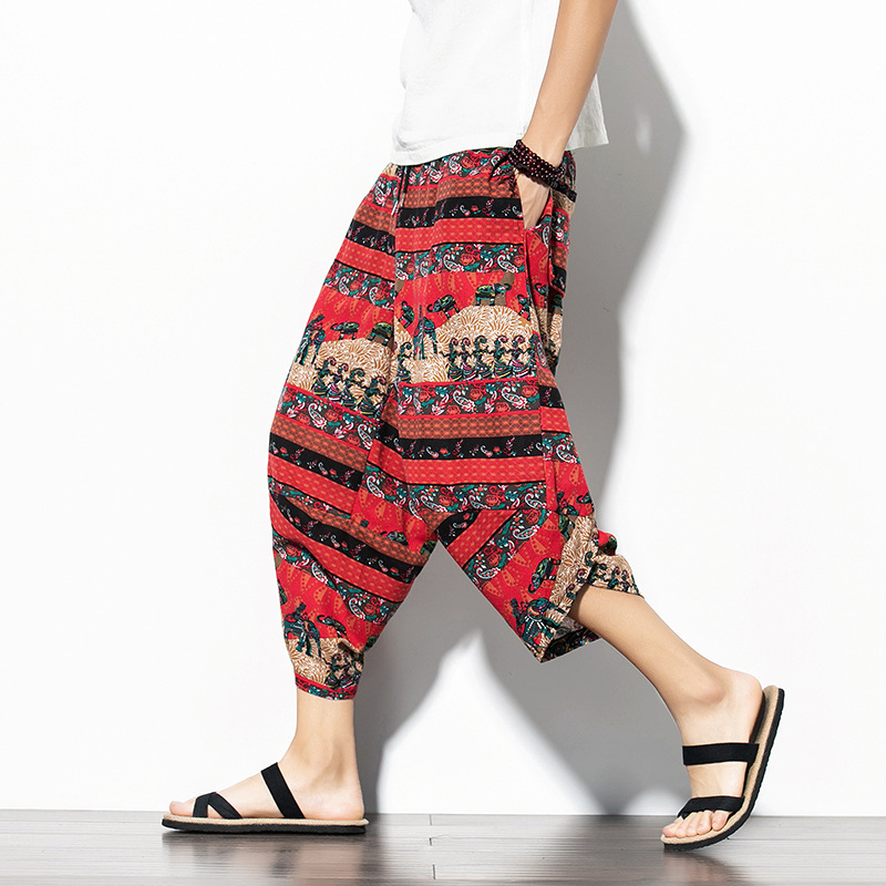 Casual Cropped Cotton-Linen Baggy Pants 9