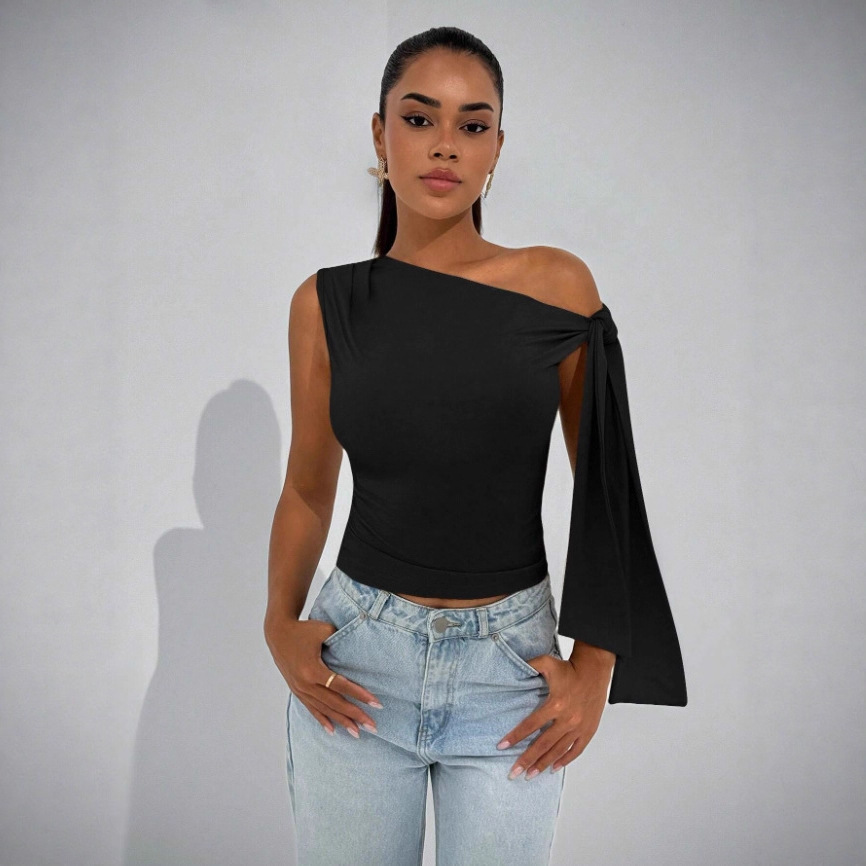 Slim-Fit Women's Sleeveless Top with Fluttering Ribbons 4