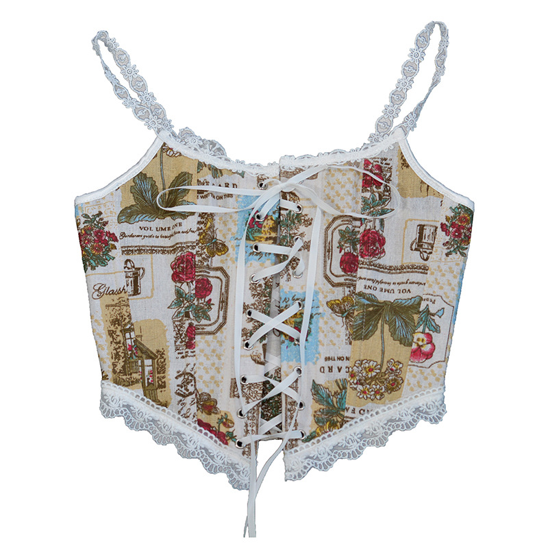 Front Strap French Lace Fishbone Bra Short Vest 5