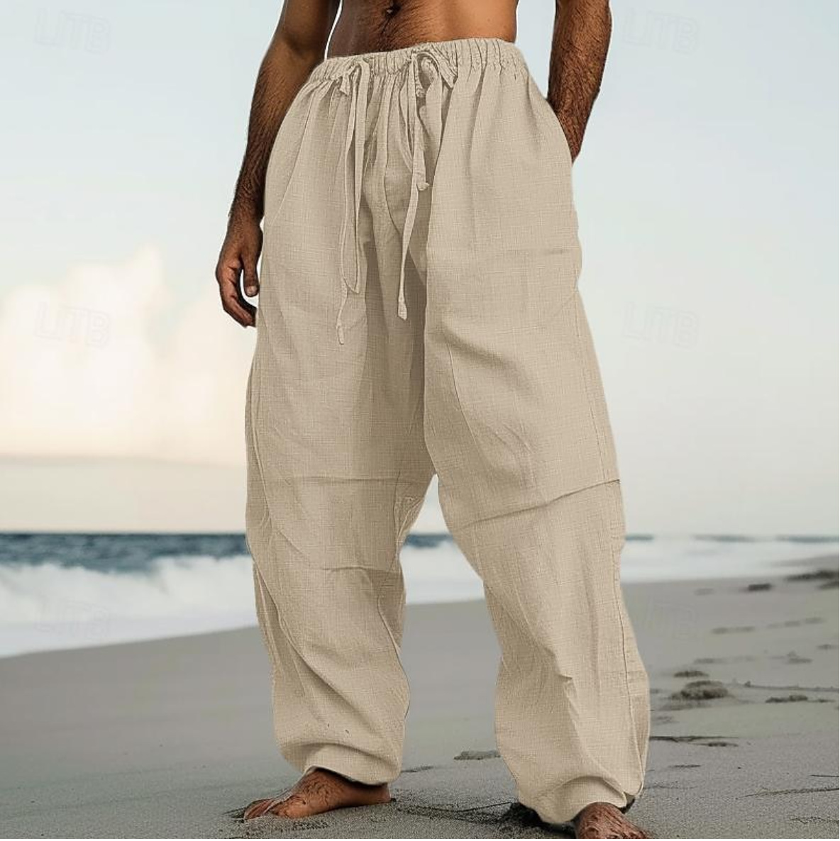 Comfortable Plain Color Beach Straight-Leg Pants 3