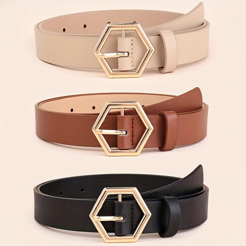 Women's Hexagonal Star Irregular Gold Buckle PU Belt
