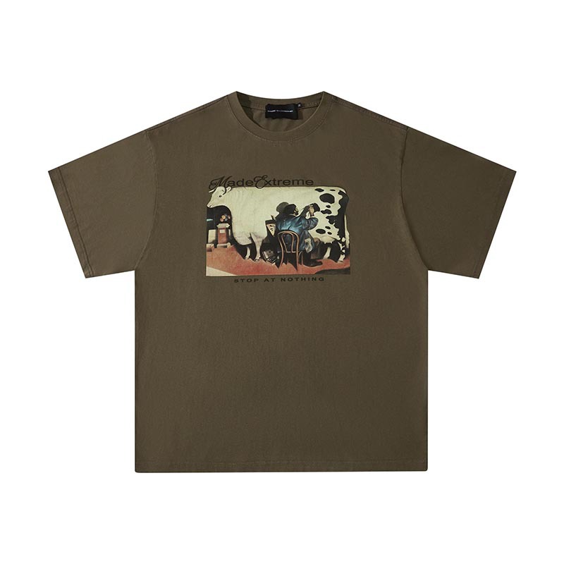 American Retro Distressed Cow Painting T-Shirt 2