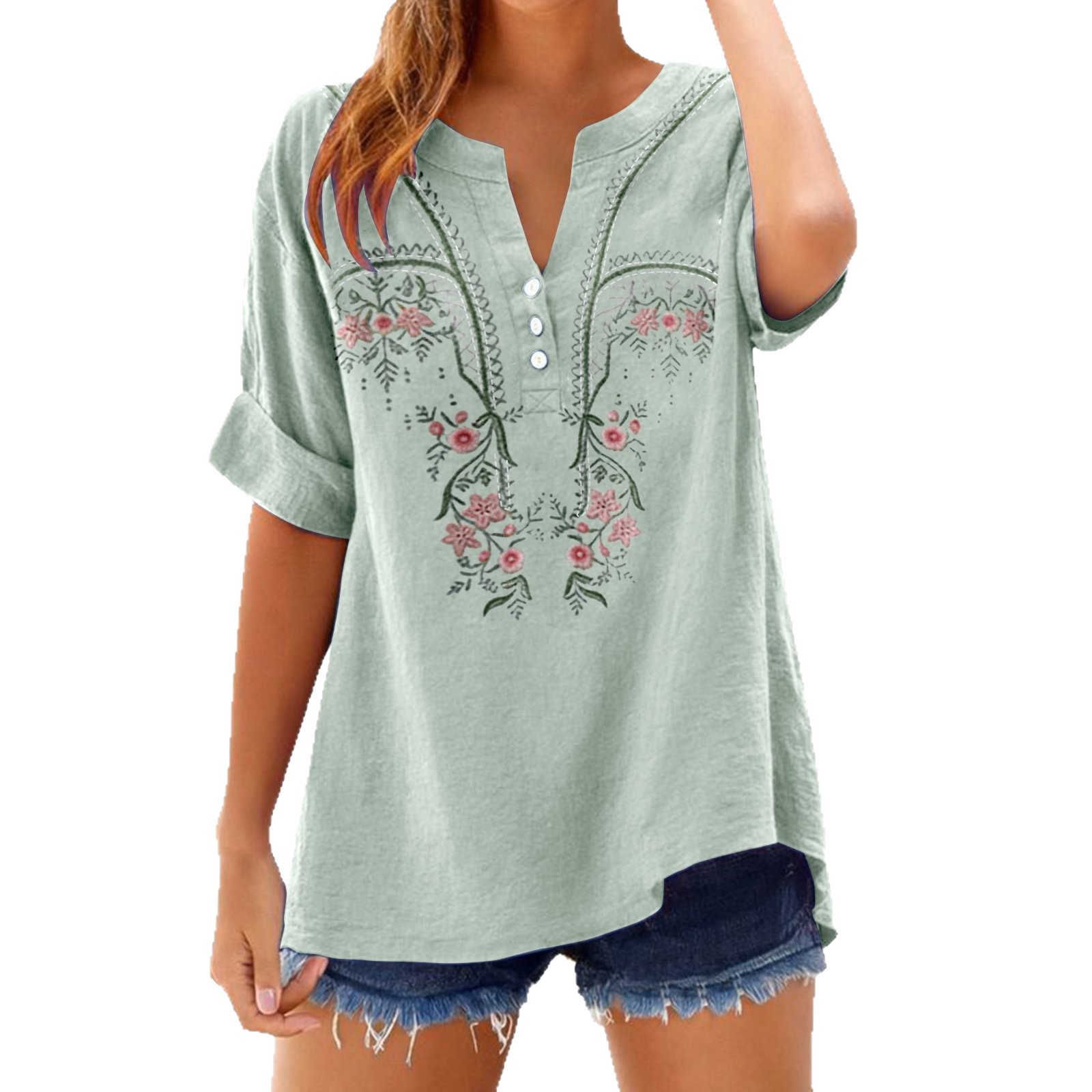 Retro Embroidered V-Neck Top 4