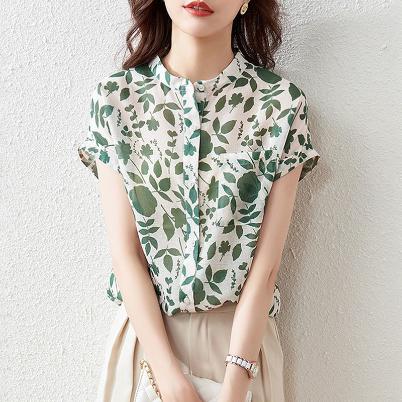 Floral Chiffon Short-Sleeve Shirt 8