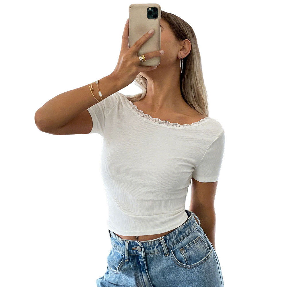 White Lace Backless Short-Sleeve Cropped Top 5