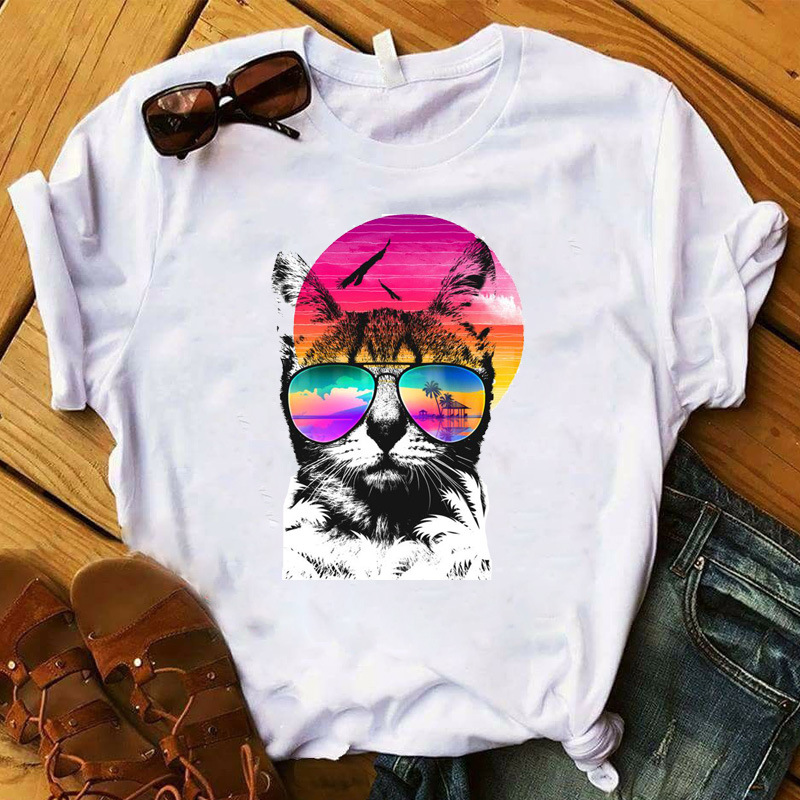 Cat Print Short Sleeve Women's T-Shirt 5