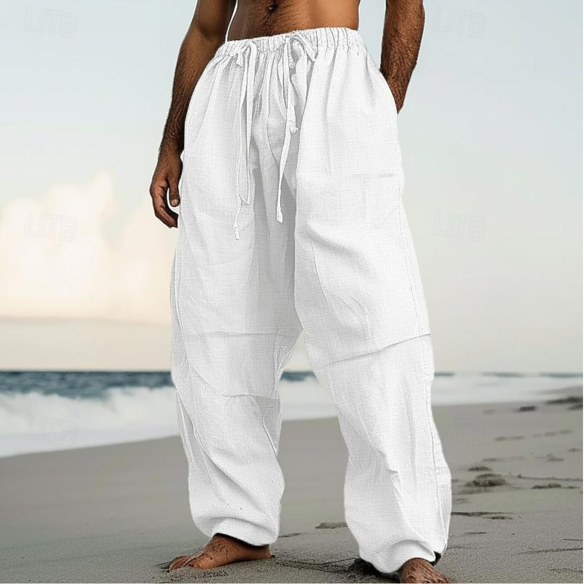 Comfortable Plain Color Beach Straight-Leg Pants 4