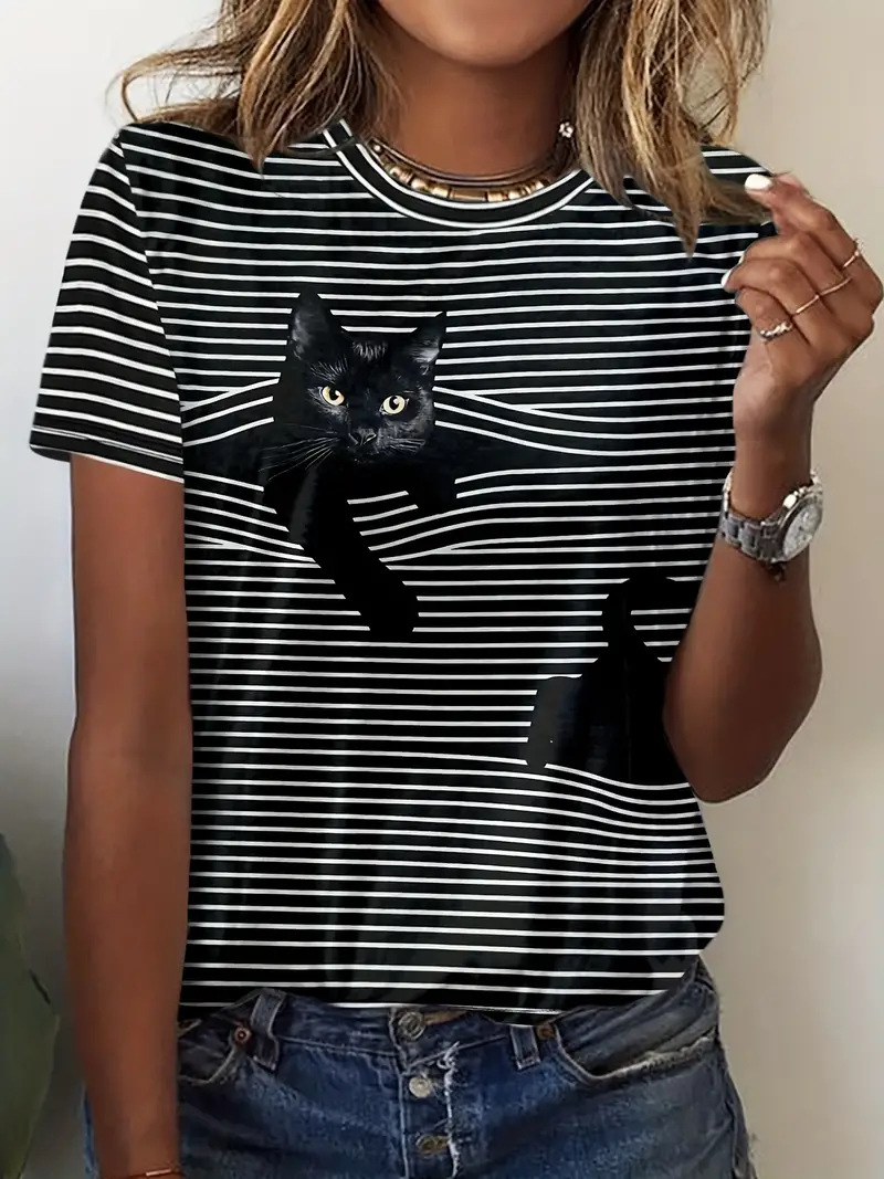 Tie-Dye Cat Print Garden Collar T-Shirt 3