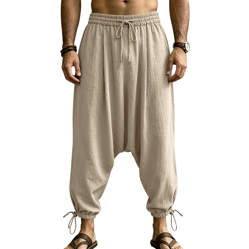Men's Linen Drop-Crotch Harem Jogger Pants 9