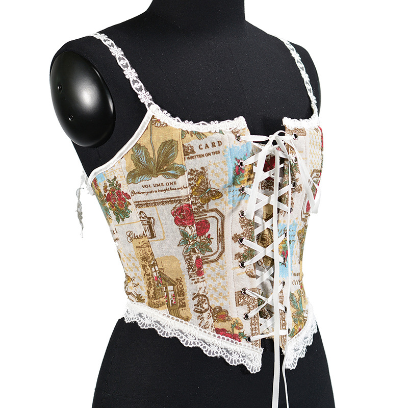 Front Strap French Lace Fishbone Bra Short Vest 2