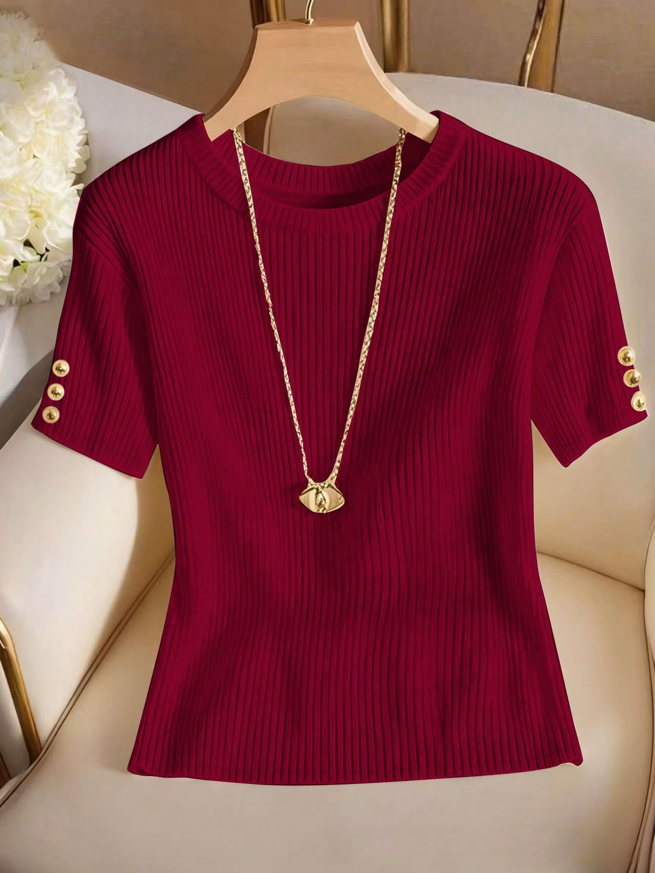 Women's Solid Color Knitted Round Neck Top 7