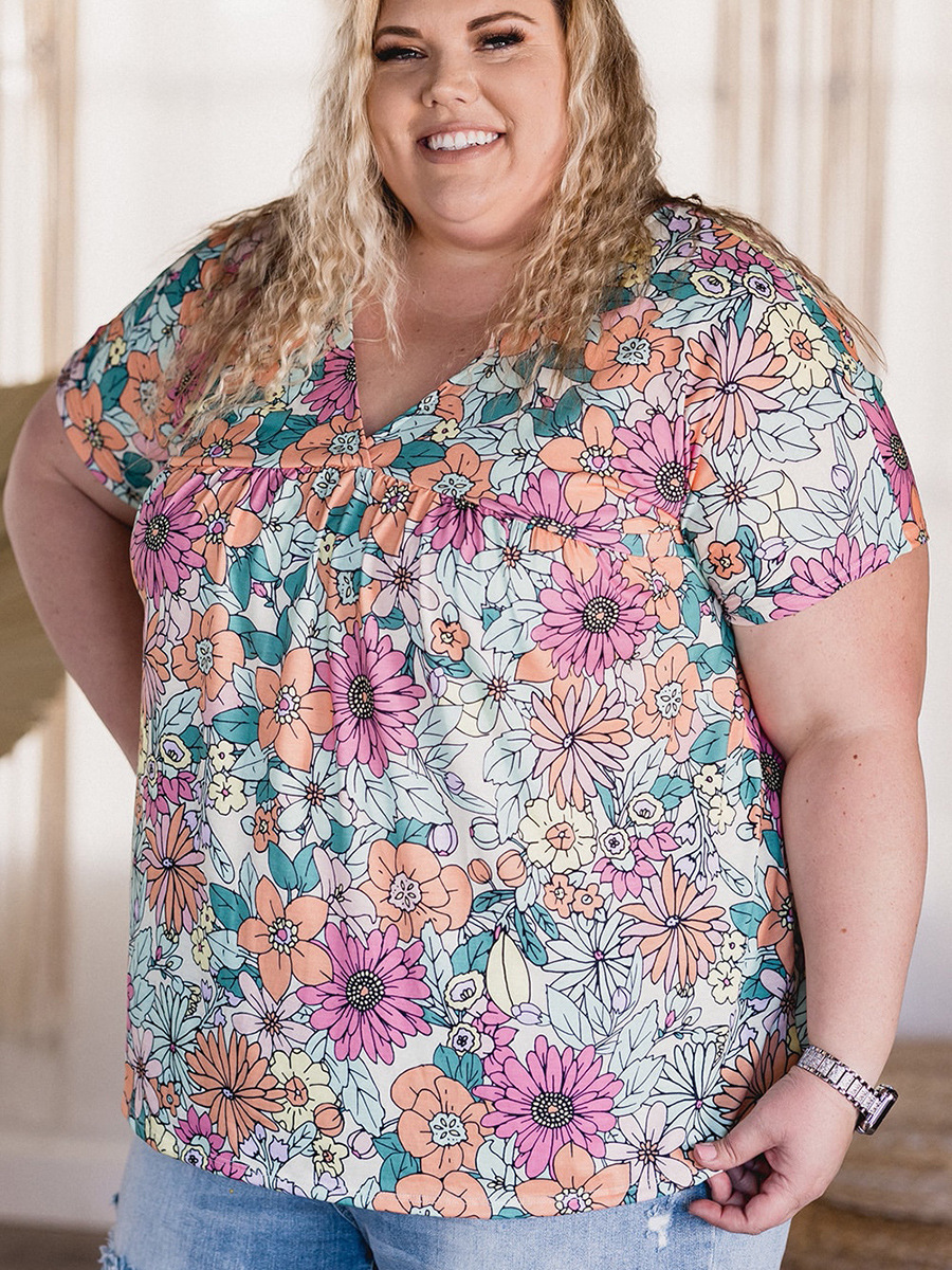Summer Floral Print V-Neck Top 10