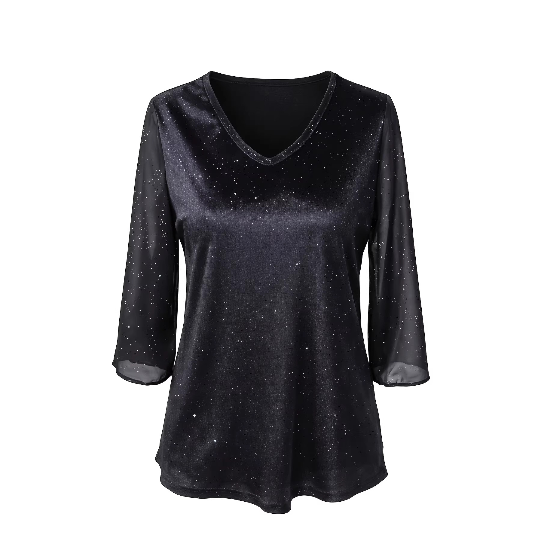 Women's Shiny Pleated Top with Mid-Length Sleeves 2