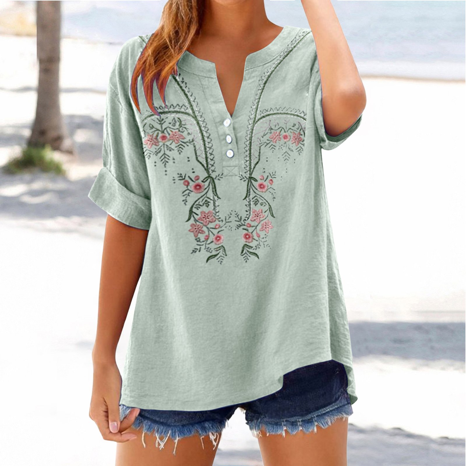 Retro Embroidered V-Neck Top 9