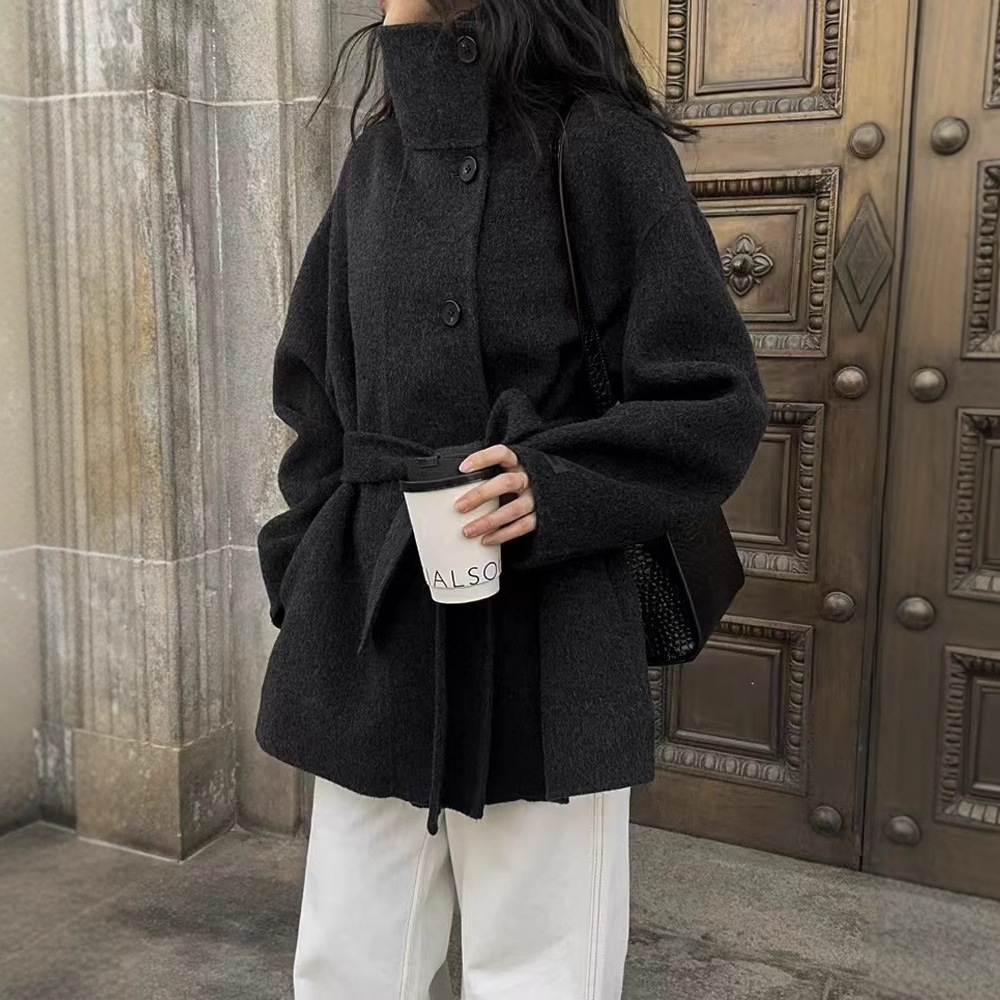 Relaxed Thick Mid-Length Double-Sided Wool Overcoat