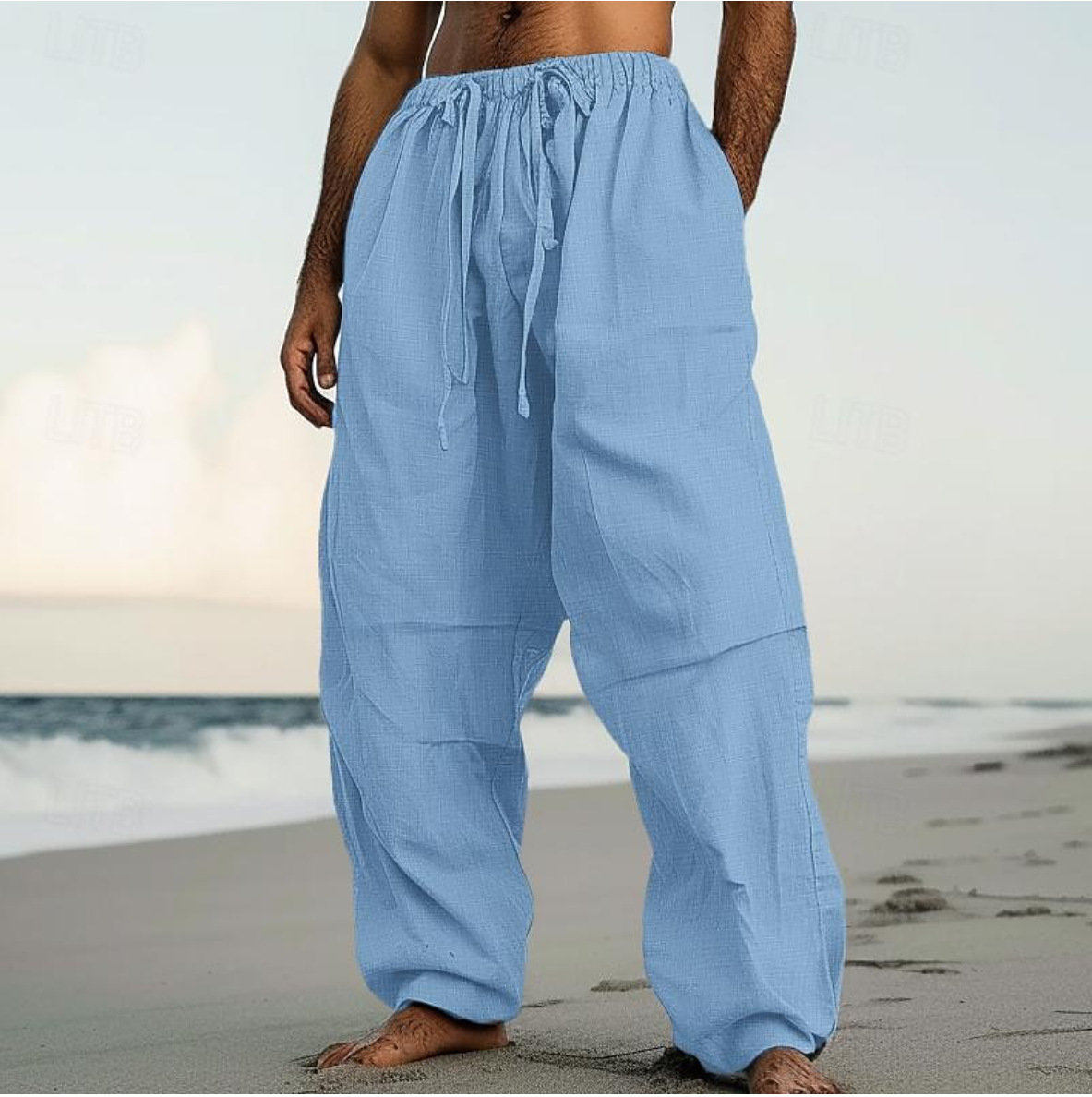 Comfortable Plain Color Beach Straight-Leg Pants 8