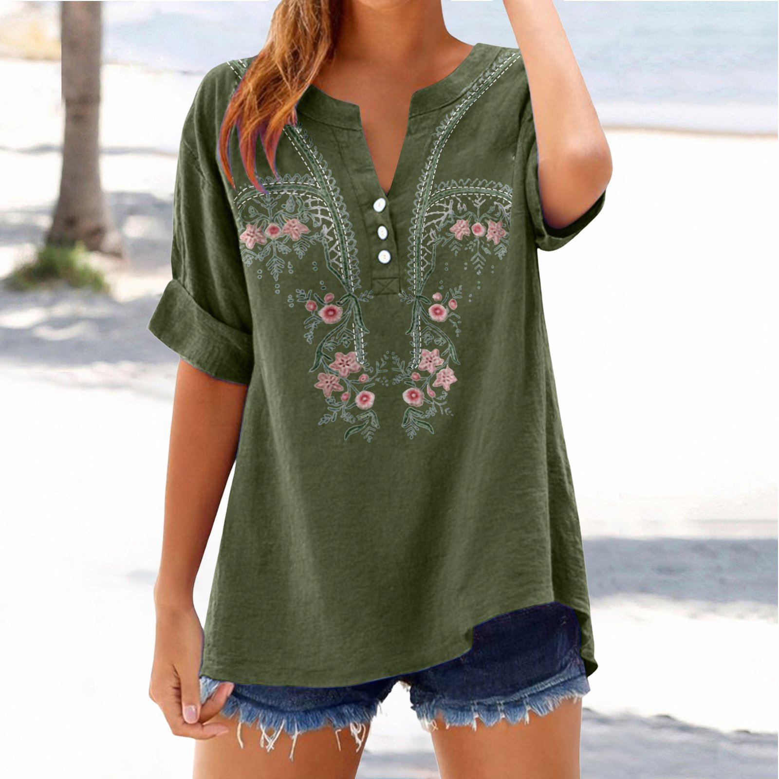 Retro Embroidered V-Neck Top 2