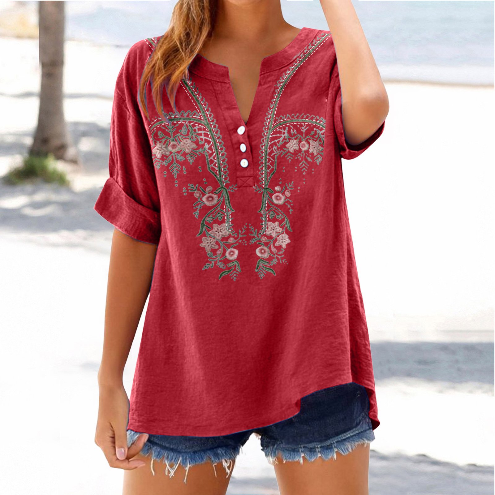 Retro Embroidered V-Neck Top 10