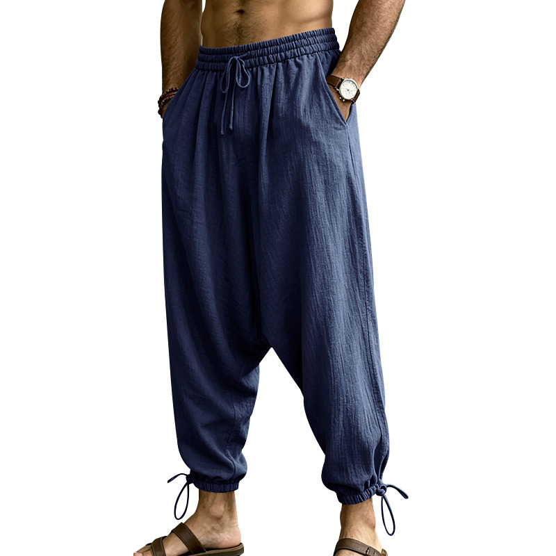 Men's Linen Drop-Crotch Harem Jogger Pants 3