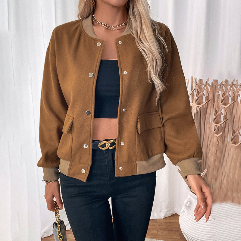 Women's Pocket Single-Breasted Half-Turtleneck Jacket