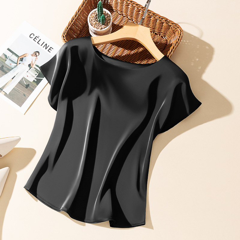 Silky Acetate Satin Round Neck T-Shirt for Women 6