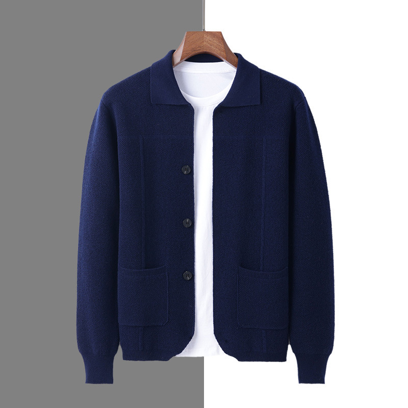 Men's Cardigan with Lapel Collar and Pockets