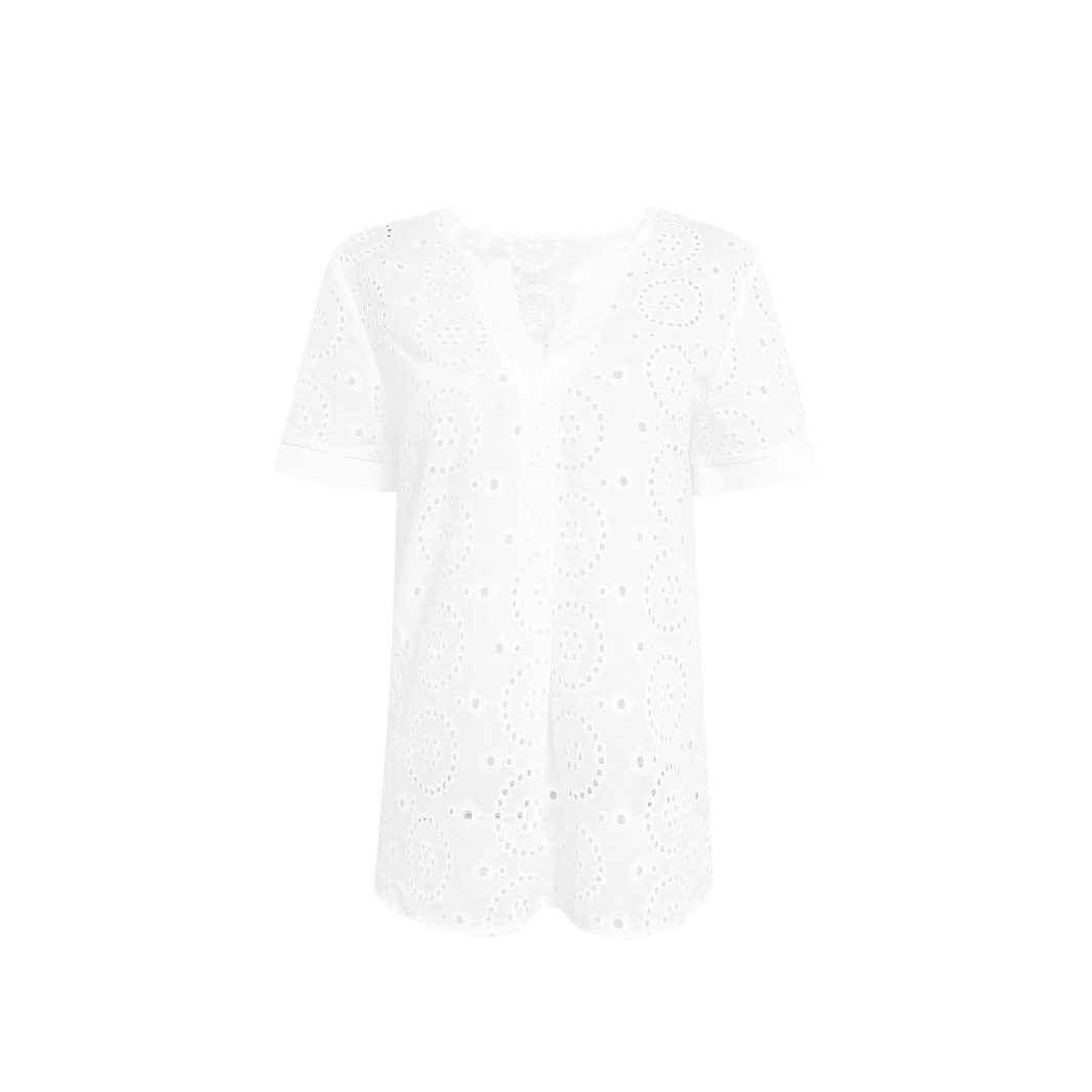 Elegant V-Neck Hollow Short Sleeve T-Shirt 5