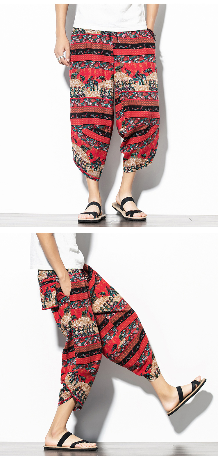 Casual Cropped Cotton-Linen Baggy Pants 12