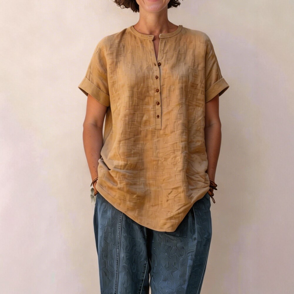 Women's Short-Sleeve Cotton-Linen Shirt 3