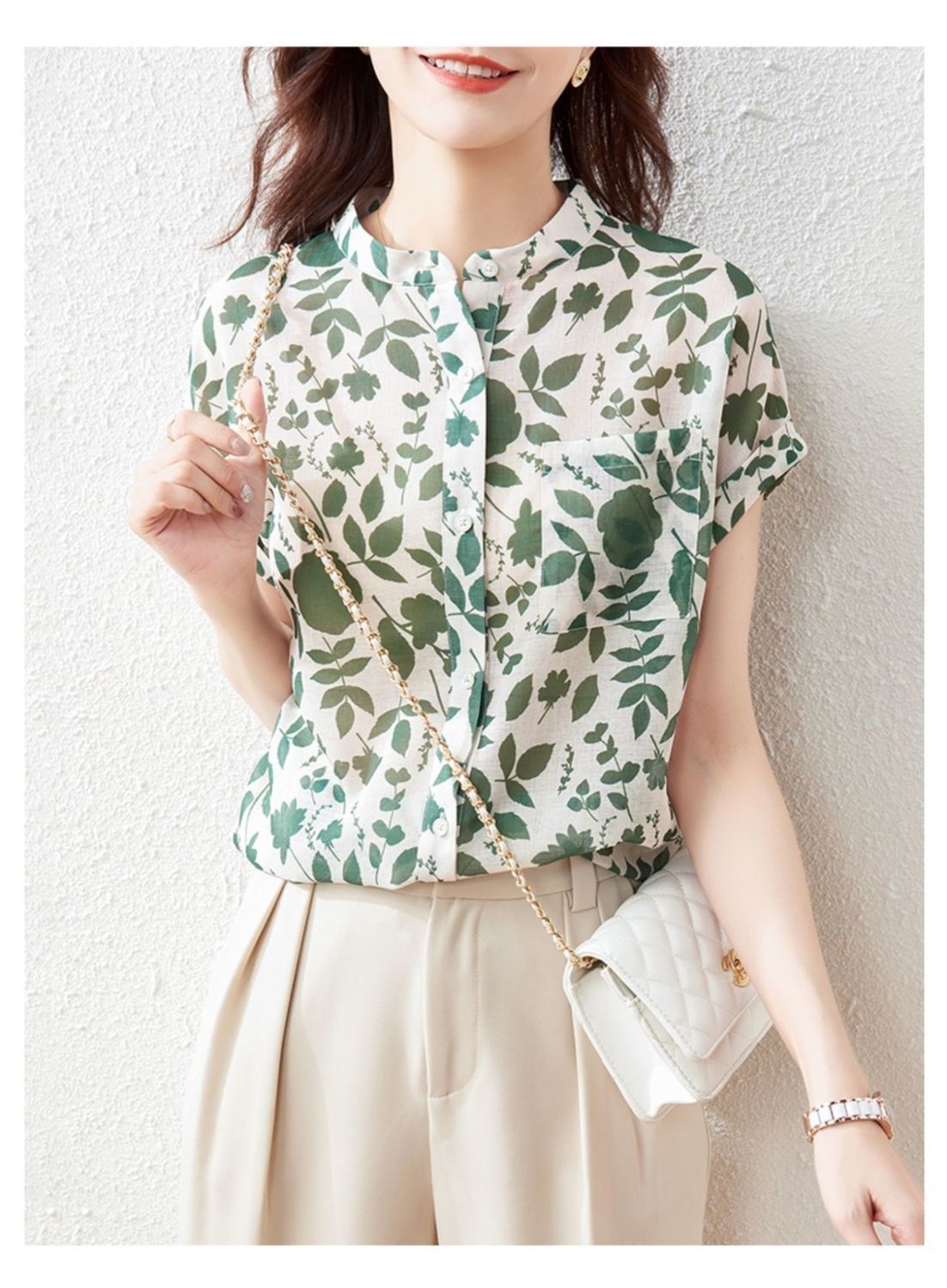 Floral Chiffon Short-Sleeve Shirt 2