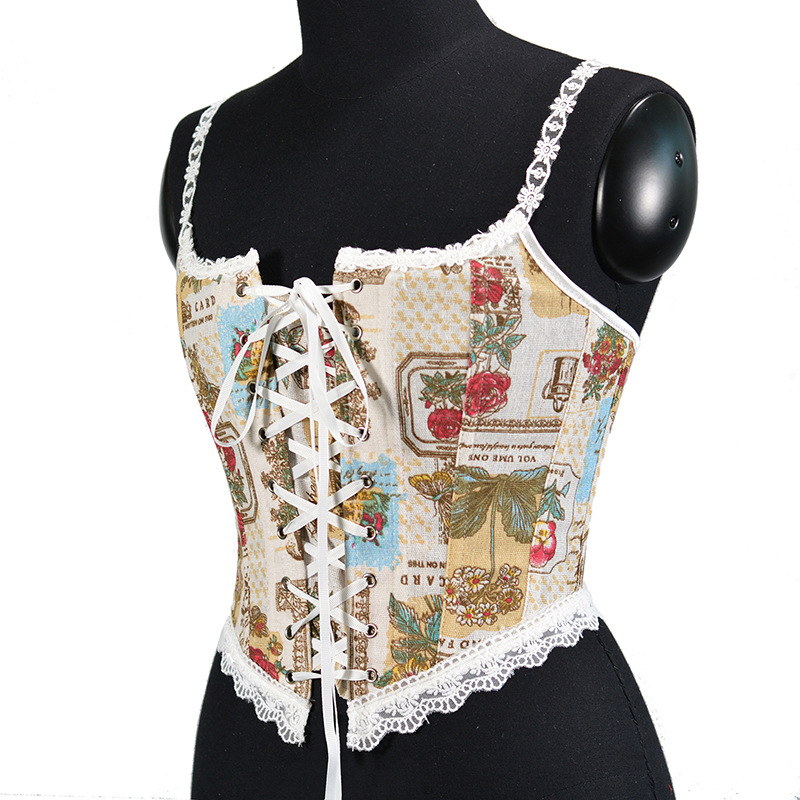 Front Strap French Lace Fishbone Bra Short Vest 4