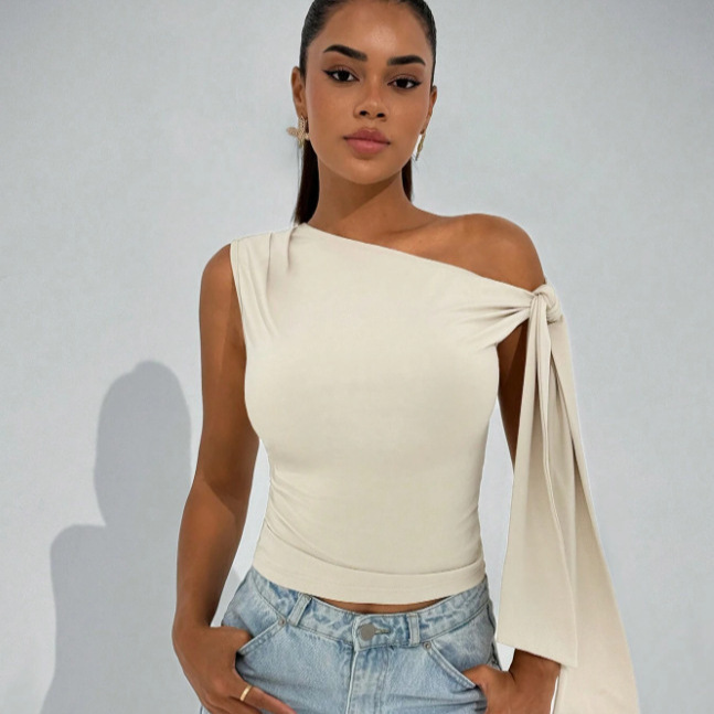 Slim-Fit Women's Sleeveless Top with Fluttering Ribbons 7