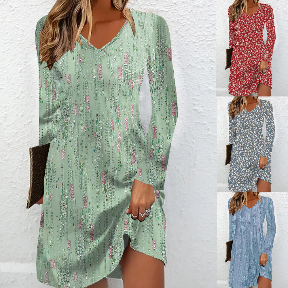 Women's Long-Sleeve Digital Print Dress