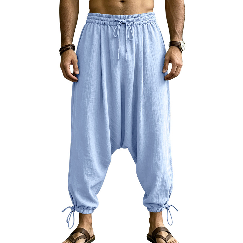 Men's Linen Drop-Crotch Harem Jogger Pants 10