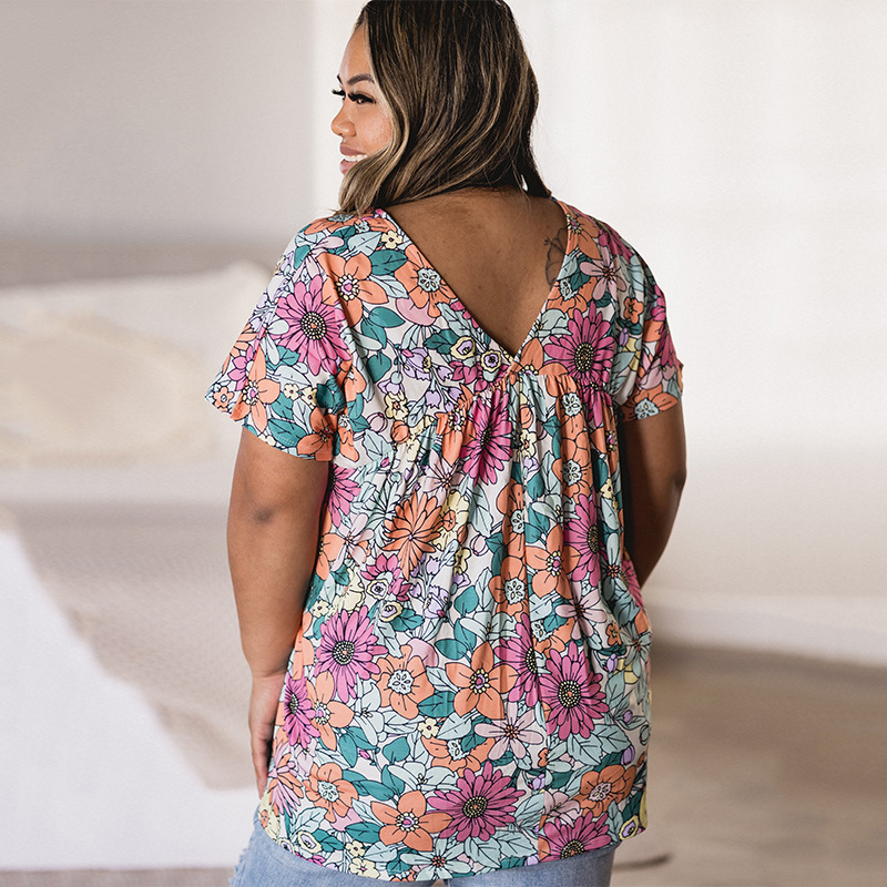 Summer Floral Print V-Neck Top 2