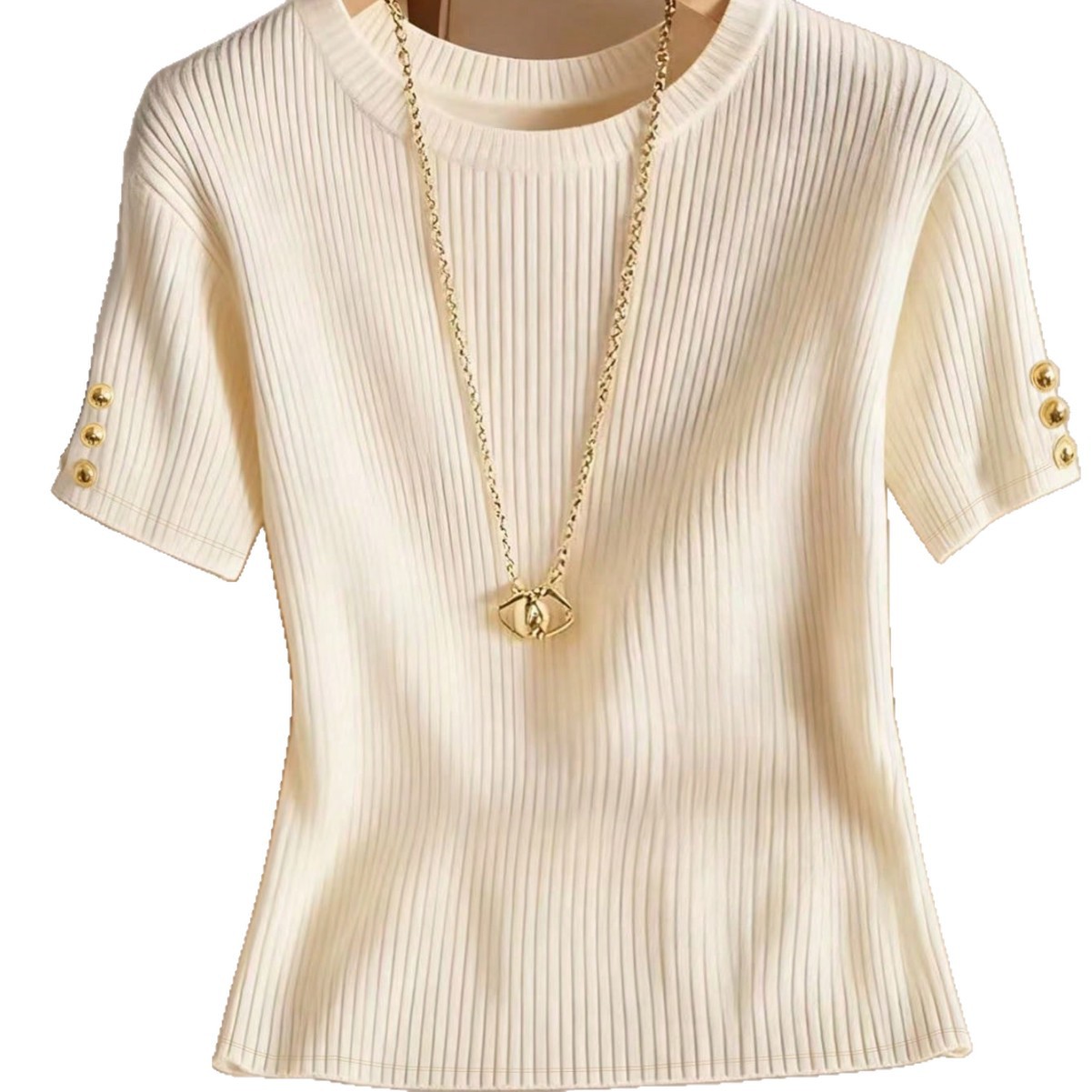 Women's Solid Color Knitted Round Neck Top 5